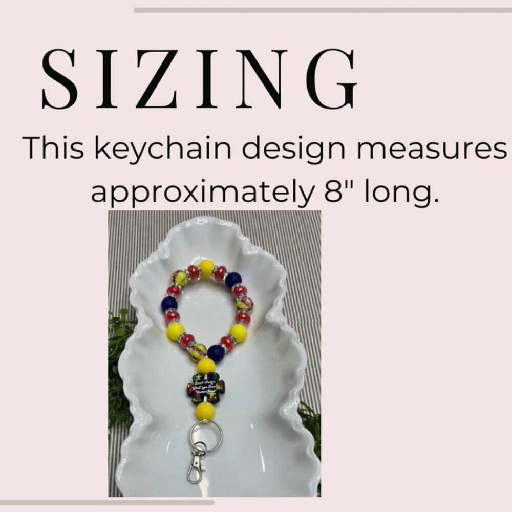 Autism Awareness Beaded Wristlet Keychain: Puzzle Piece Charm, Sensory-Friendly - Picture 2 of 4